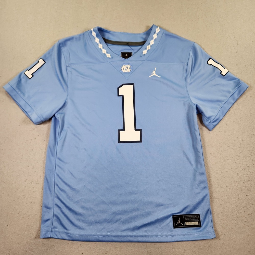 Jordan UNC Tar Heels Football Jersey #1 Youth Boys Medium Dry Fit Blue NCAA NWT